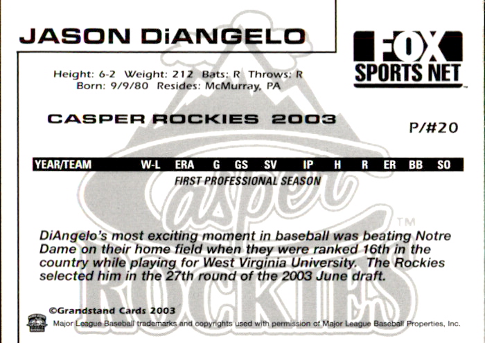2003 Casper Rockies Grandstand #4 Jason DiAngelo McMurray