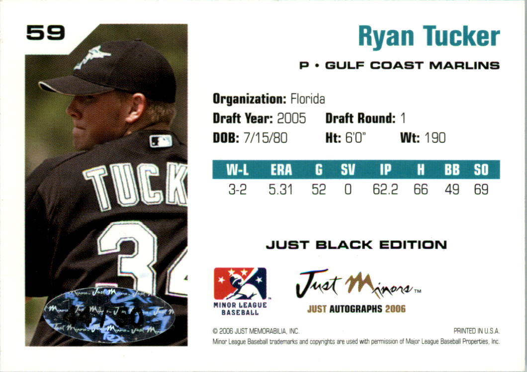 2006 Just Autographs Black #59 Ryan Tucker back image