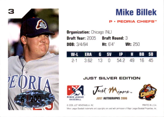 2006 Just Autographs Silver #3 Mike Billek back image