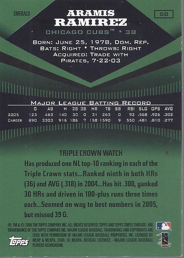 2006 Topps Triple Threads Emerald #58 Aramis Ramirez back image