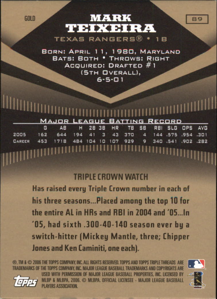 2006 Topps Triple Threads Gold #89 Mark Teixeira