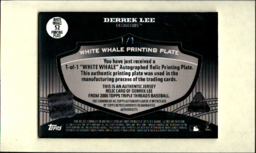 2006 Topps Triple Threads White Whale Relic #52 Derrek Lee J-J-J Baseballs back image