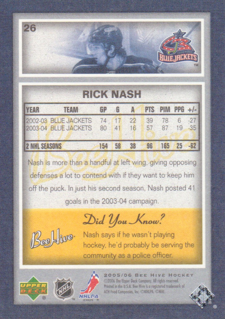 2005-06 Beehive #26 Rick Nash back image