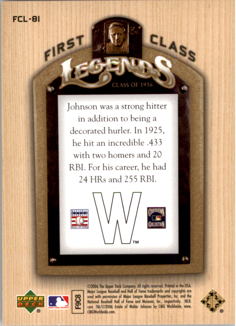 2006 Upper Deck First Class Legends Gold #FCL81 Walter Johnson back image