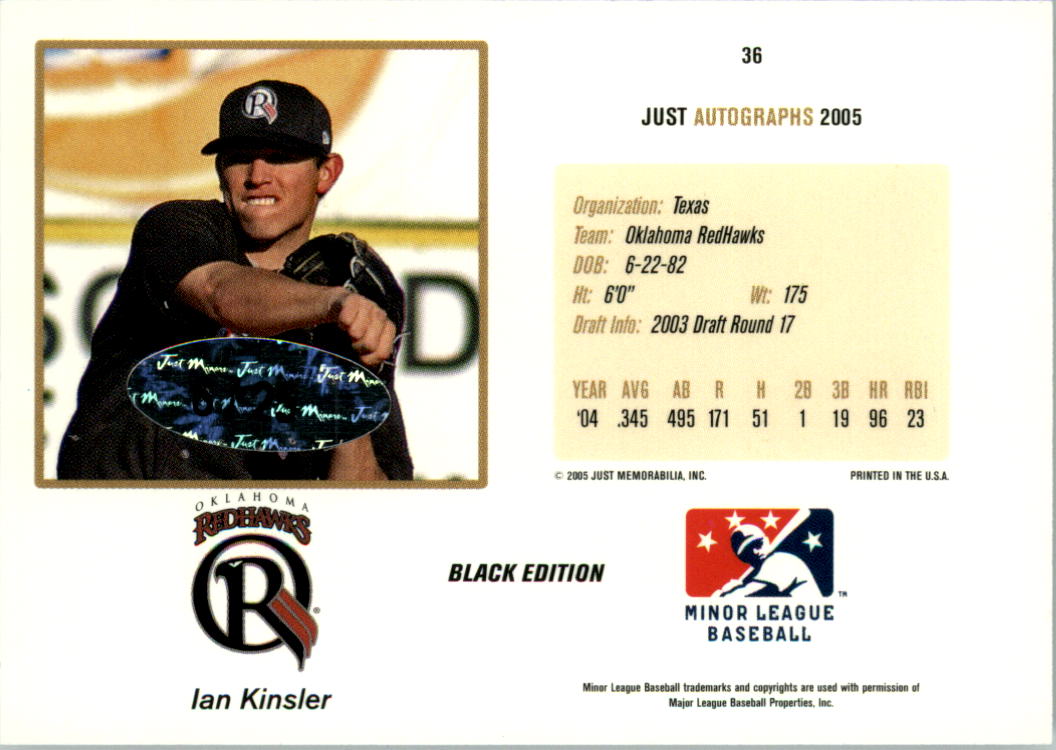 2005 Just Autographs Signatures Black #36 Ian Kinsler back image