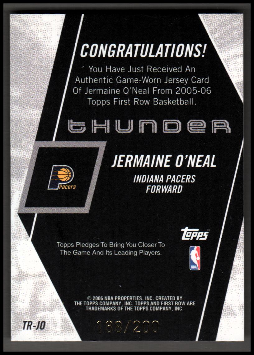 2005-06 Topps First Row Thunder Relics #JO Jermaine O'Neal back image