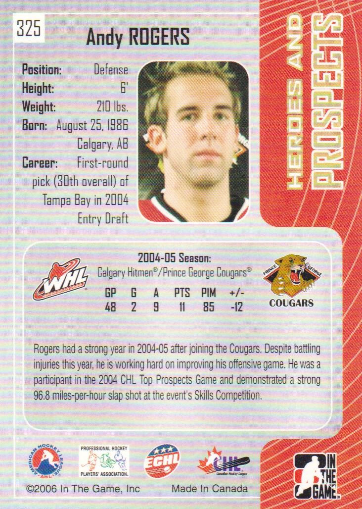 2005-06 ITG Heroes and Prospects #325 Andy Rogers back image