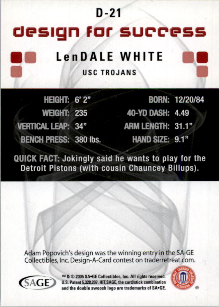 2006 SAGE HIT Design for Success Blue #D21 LenDale White back image