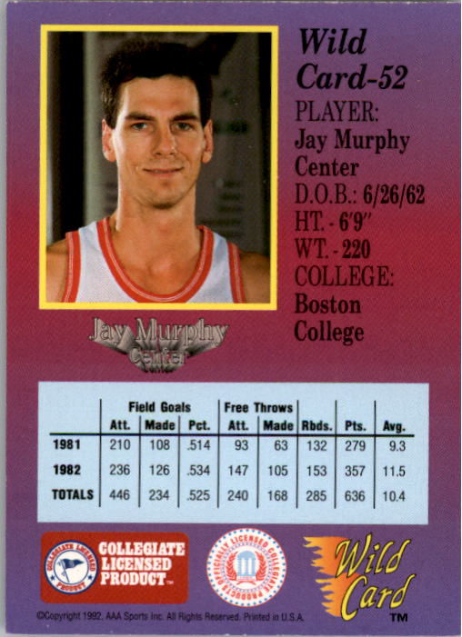 1991-92 Wild Card 10 Stripe #52 Jay Murphy back image
