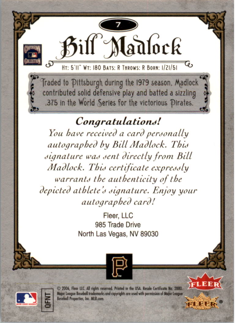 2006 Greats of the Game Autographs #7a Bill Madlock T4 (35) back image