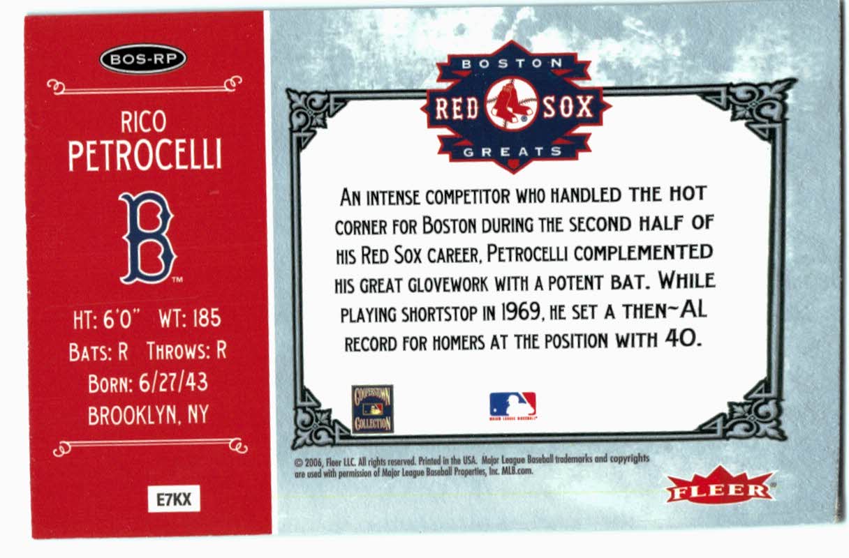 2006 Greats of the Game Red Sox Greats #RP Rico Petrocelli back image