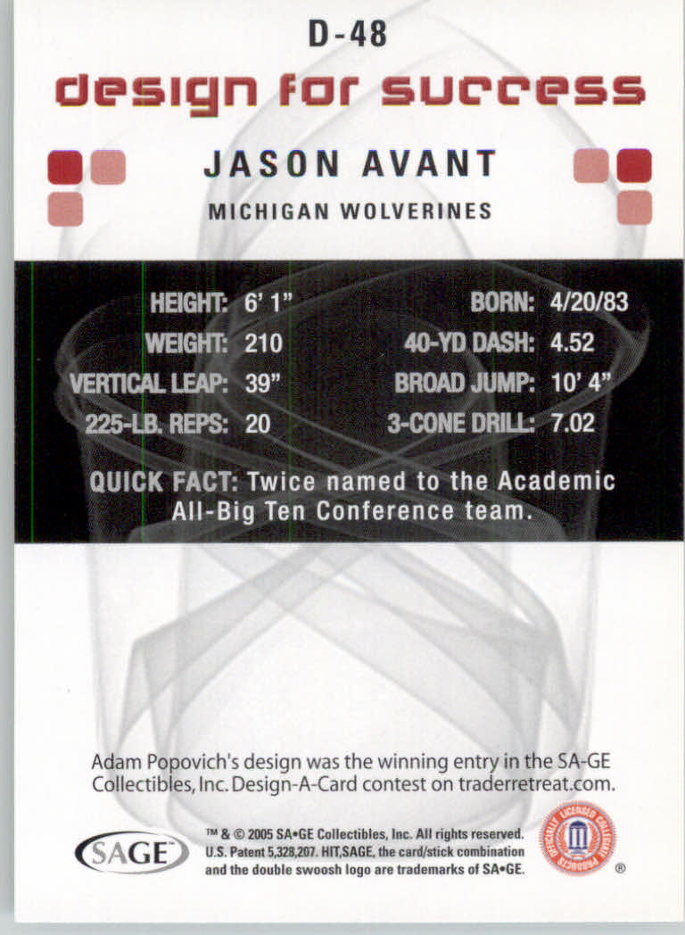 2006 Sage HIT Football "Design for Success Silver" Insert Cards - Picture 67 of 77