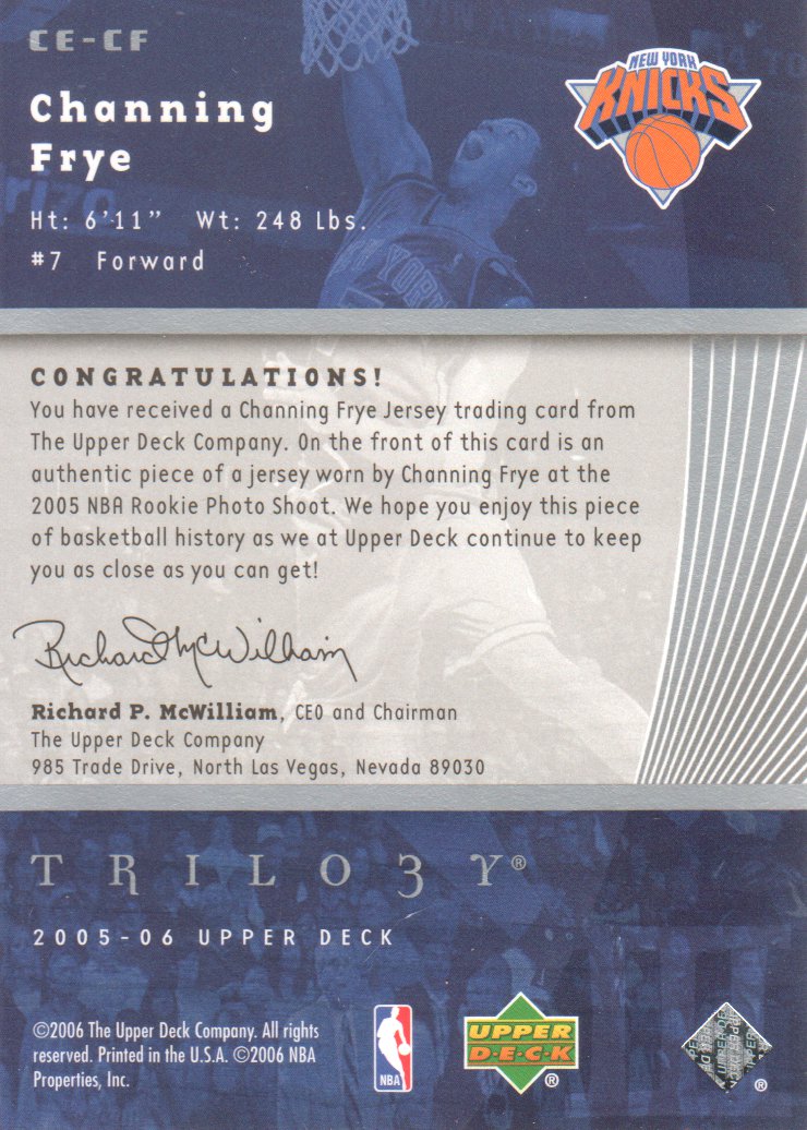 2005-06 Upper Deck Trilogy The Cutting Edge #CF Channing Frye back image