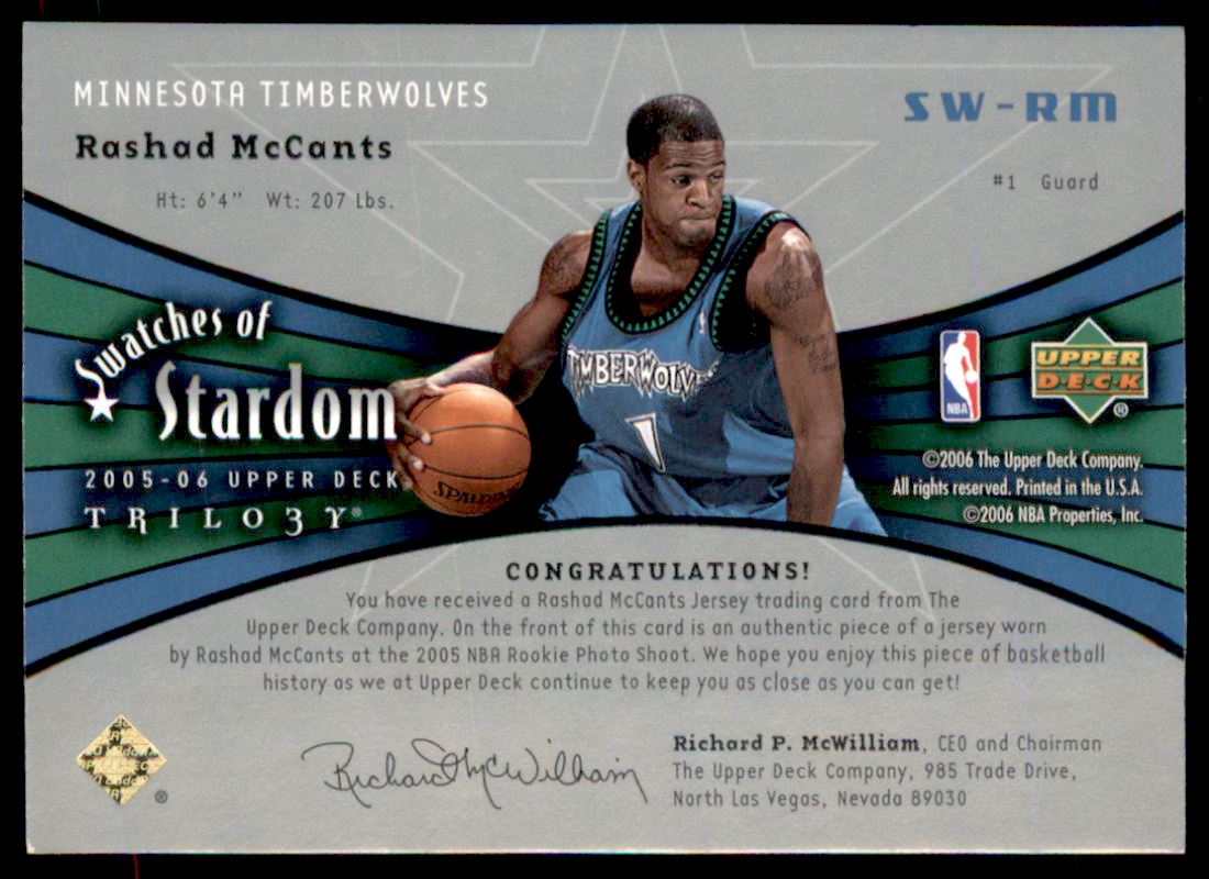 2005-06 Upper Deck Trilogy Swatches of Stardom #RM Rashad McCants back image