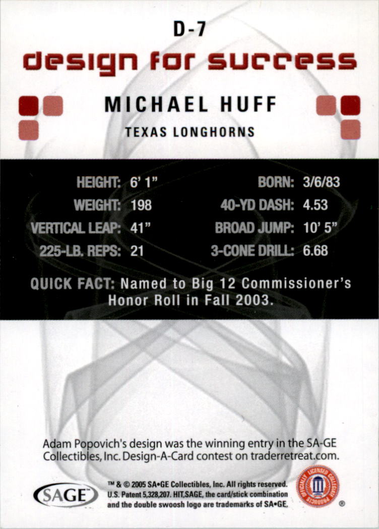 2006 SAGE HIT Design for Success Green #D7 Michael Huff back image