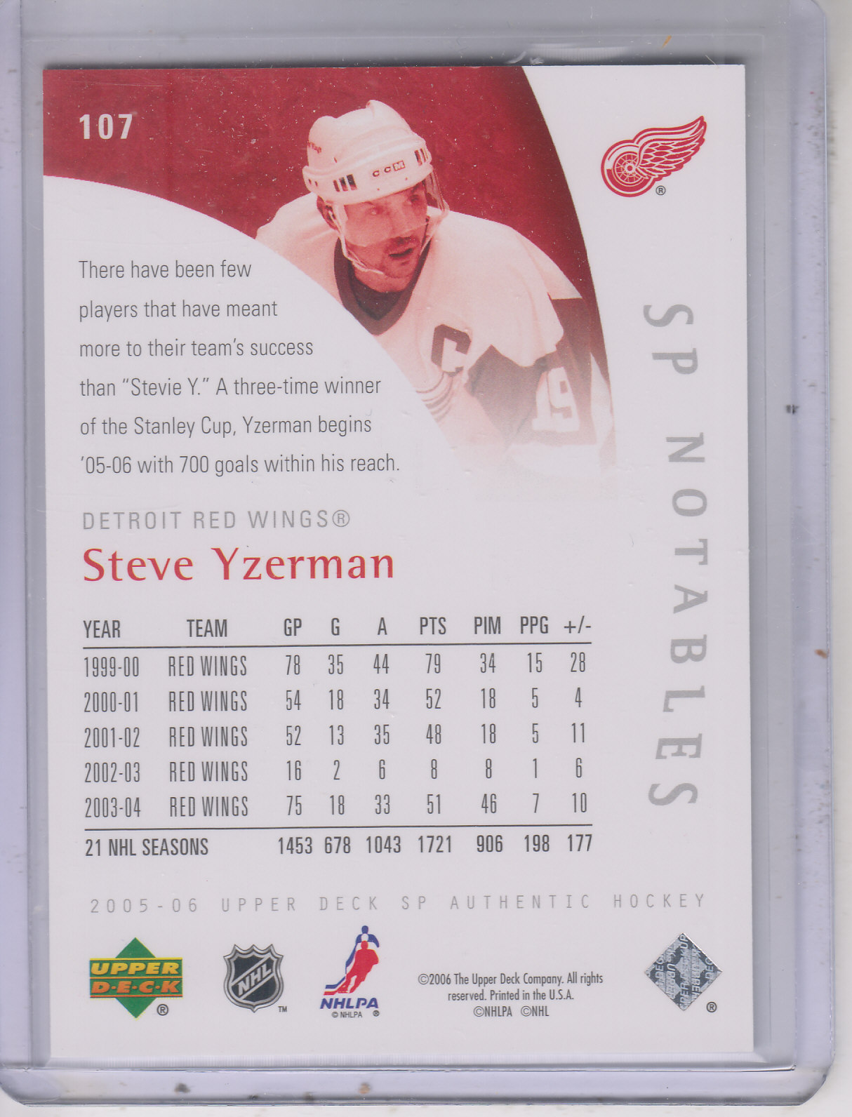 2005-06 SP Authentic #107 Steve Yzerman/999 back image