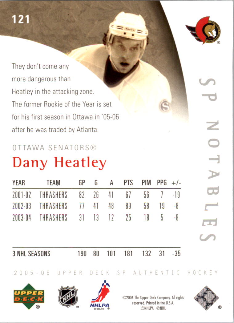 2005-06 SP Authentic #121 Dany Heatley/999 back image