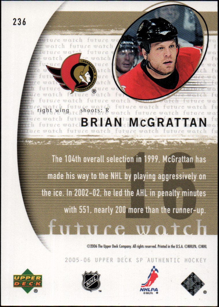 2005-06 SP Authentic #236 Brian McGrattan RC back image