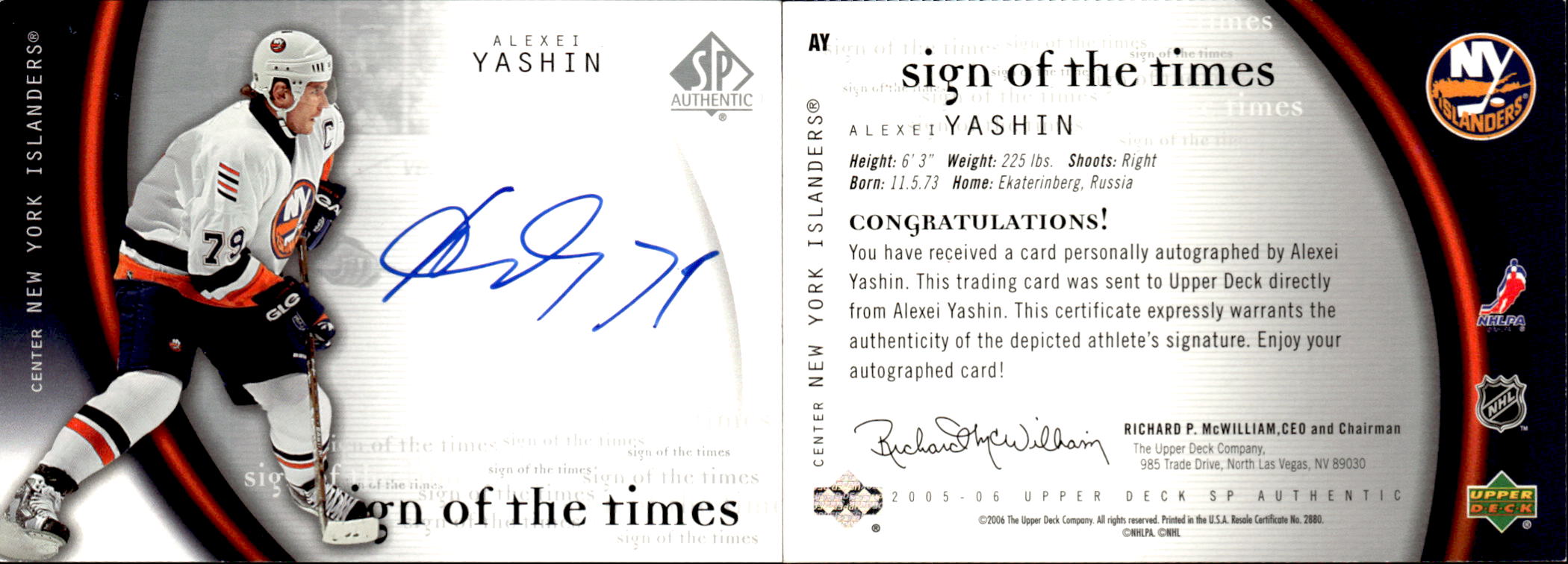 2005-06 SP Authentic Sign of the Times #AY Alexei Yashin
