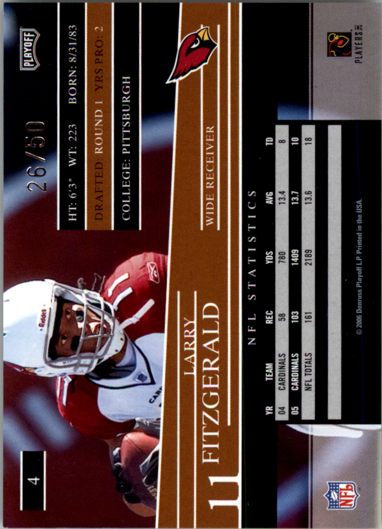 2006 Playoff Prestige Xtra Points Green #4 Larry Fitzgerald back image