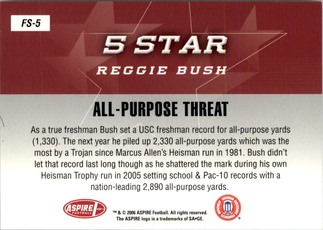 2006 Aspire 5 Star #FS5 Reggie Bush back image