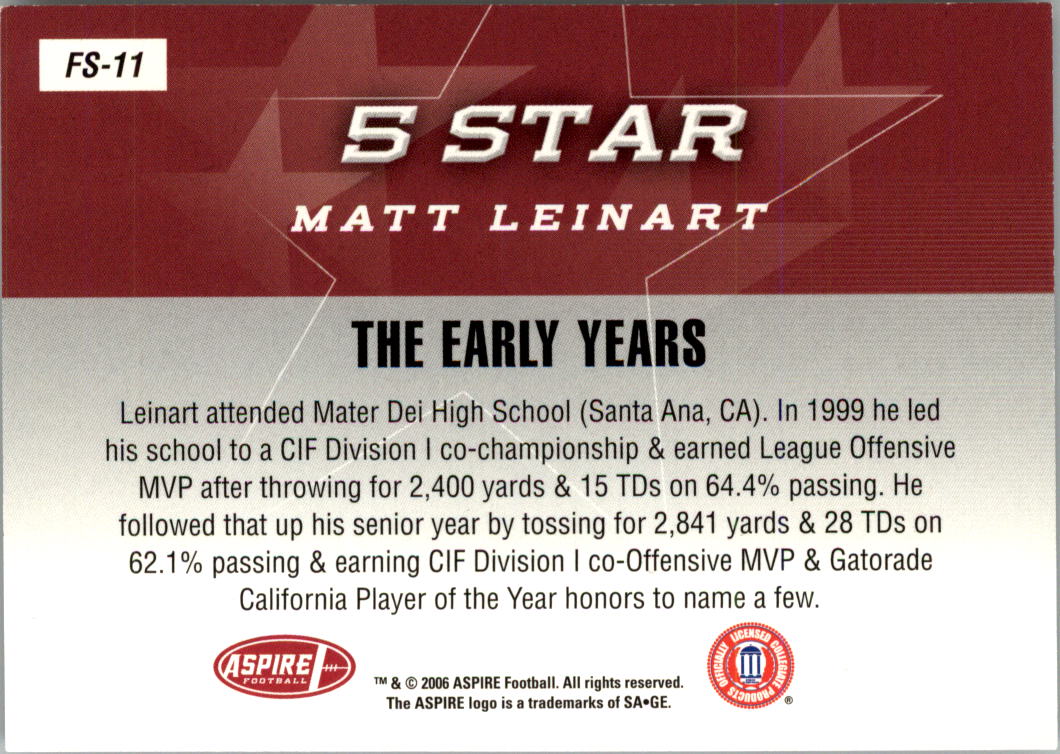 2006 Aspire 5 Star #FS11 Matt Leinart back image