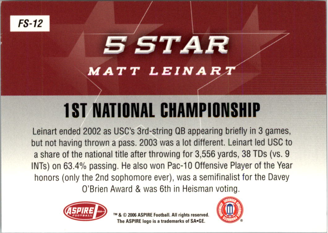 2006 Aspire 5 Star #FS12 Matt Leinart back image