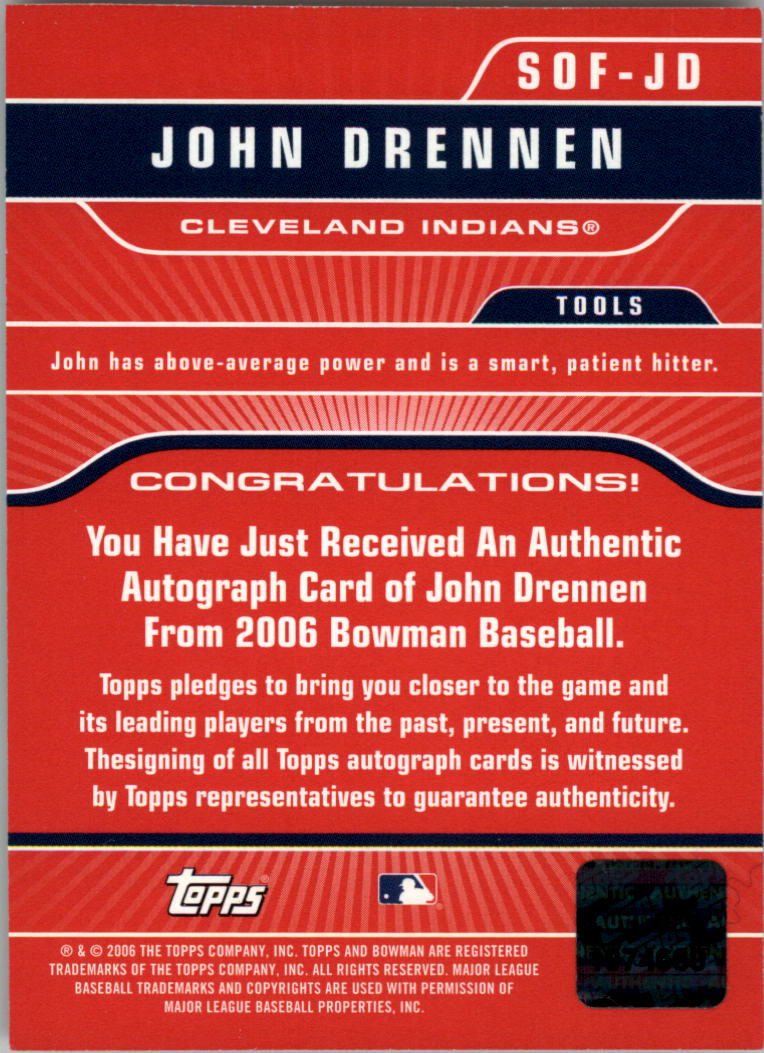 2006 Bowman Signs of the Future #JD John Drennen C back image