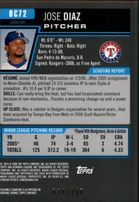 2006 Bowman Chrome Prospects X-Fractors #BC72 Jose Diaz