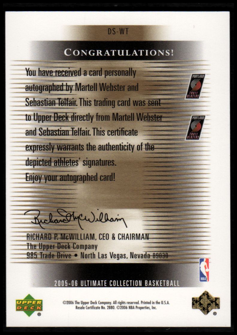 2005-06 Ultimate Collection Signatures Dual #DSWT Martell Webster/Sebastian Telfair back image