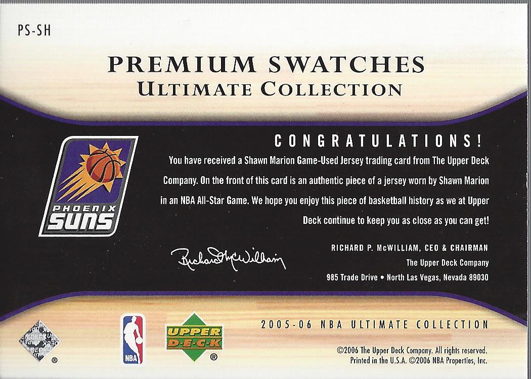 2005-06 Ultimate Collection Premium Swatches #PSSH Shawn Marion back image