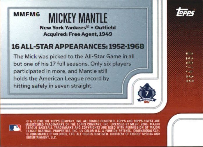 2006 Finest Mantle Moments #MMFM6 Mickey Mantle back image