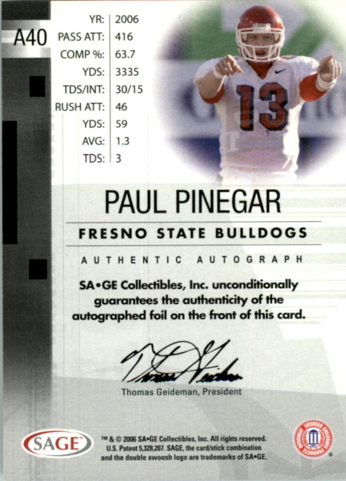 2006 SAGE Football Card Pick (Inserts)