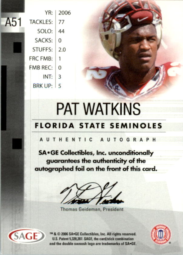 2006 SAGE Football Card Pick (Inserts)