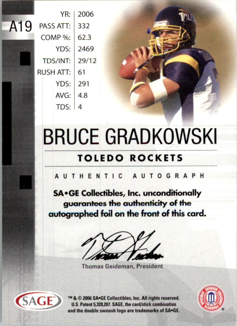 2006 SAGE Autographs Bronze #A19 Bruce Gradkowski/650 back image