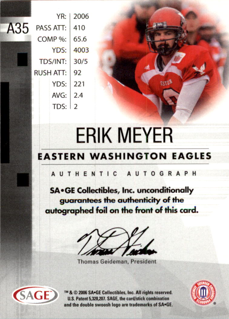 2006 SAGE Football Card Pick (Inserts)