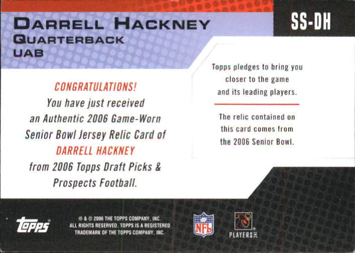 2006 Topps Draft Picks and Prospects Senior Standouts Jersey #SSDH1 Darrell Hackney E back image