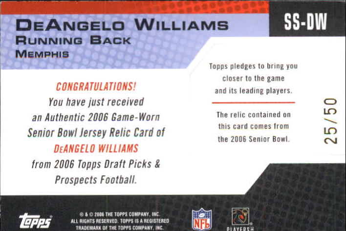 2006 Topps Draft Picks and Prospects Senior Standout Jersey Silver #SSDW DeAngelo Williams back image