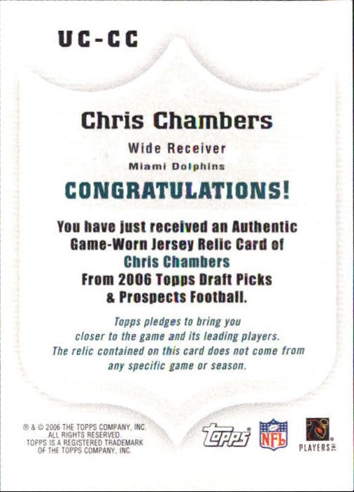 2006 Topps Draft Picks and Prospects Upperclassmen Jersey #UCCC Chris Chambers D back image
