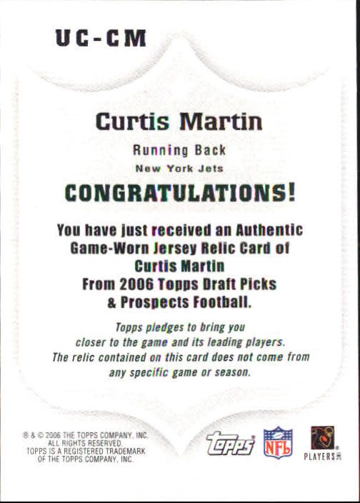 2006 Topps Draft Picks and Prospects Upperclassmen Jersey #UCCM Curtis Martin D back image