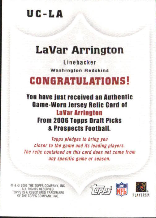 2006 Topps Draft Picks and Prospects Upperclassmen Jersey #UCLA LaVar Arrington F back image