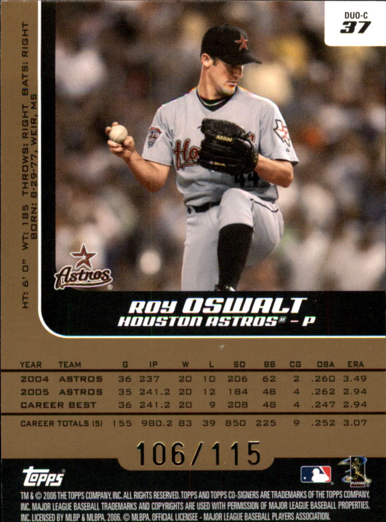 2006 Topps Co-Signers Changing Faces Gold #37C Roy Oswalt/Andy Pettitte back image