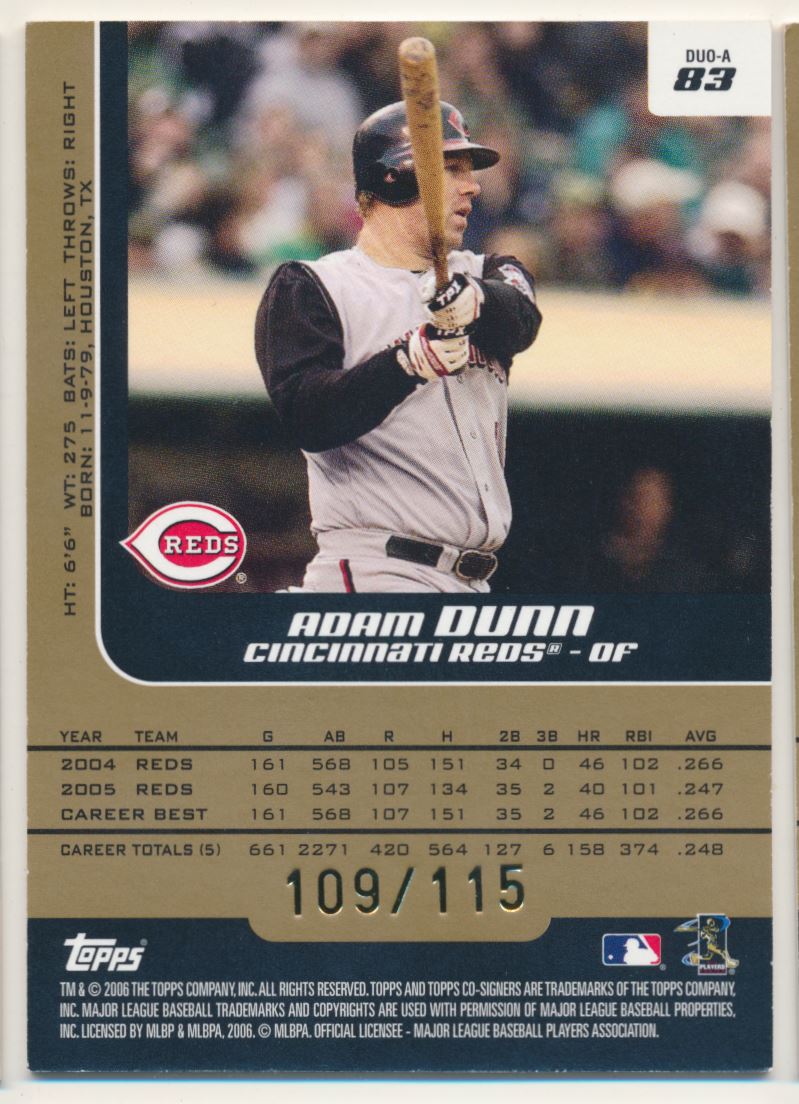2006 Topps Co-Signers Changing Faces Gold #83A Adam Dunn/Austin Kearns back image