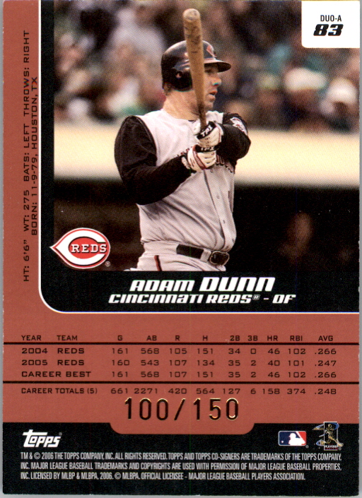 2006 Topps Co-Signers Changing Faces Red #83A Adam Dunn/Austin Kearns back image