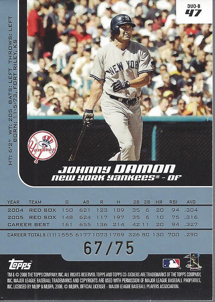 2006 Topps Co-Signers Changing Faces Silver Blue #47B Johnny Damon/Mickey Mantle back image