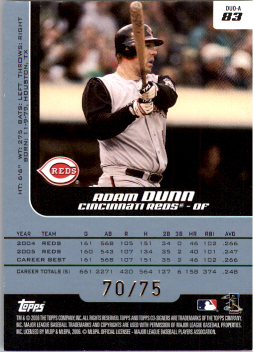 2006 Topps Co-Signers Changing Faces Silver Blue #83A Adam Dunn/Austin Kearns back image