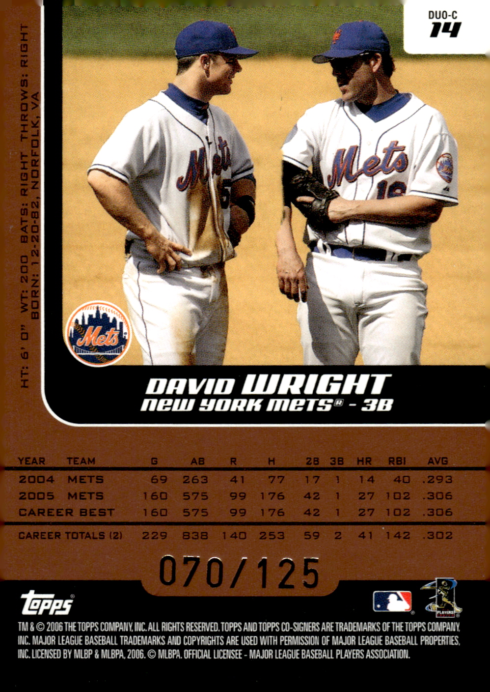 2006 Topps Co-Signers Changing Faces Silver Bronze #14C David Wright/Carlos Delgado back image