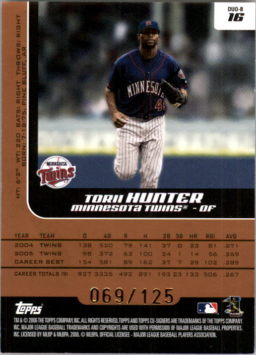 2006 Topps Co-Signers Changing Faces Silver Bronze #16B Torii Hunter/Justin Morneau back image