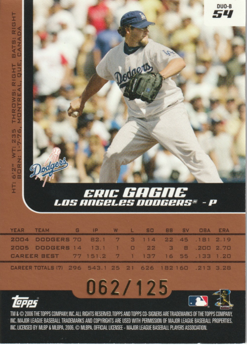 2006 Topps Co-Signers Changing Faces Silver Bronze #54B Eric Gagne/Rafael Furcal back image