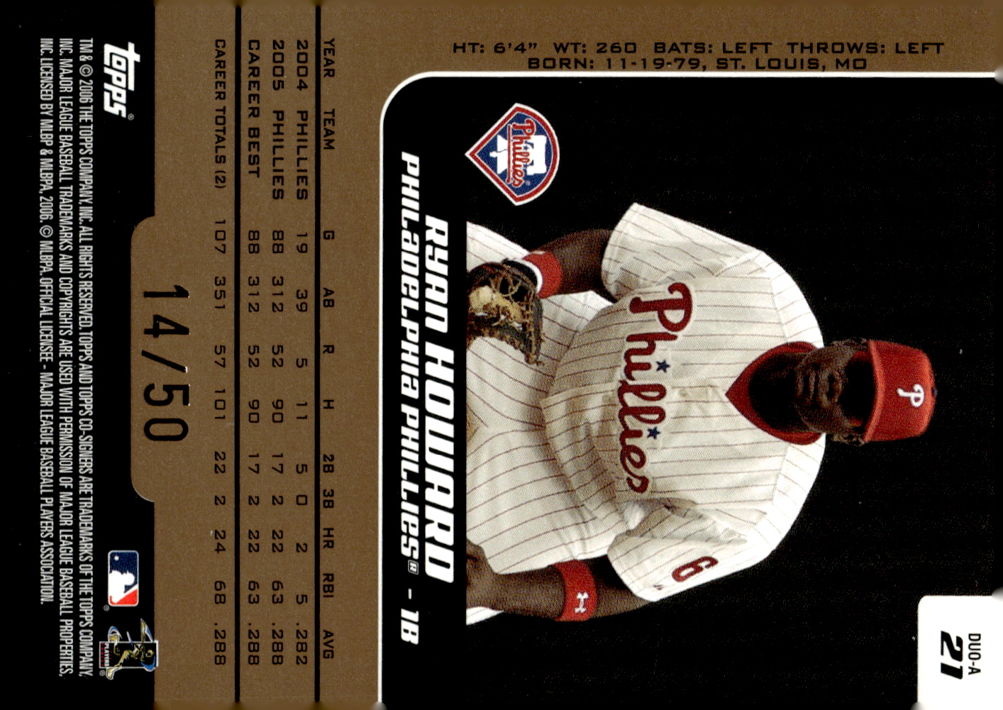 2006 Topps Co-Signers Changing Faces Silver Gold #21A Ryan Howard/Jimmy Rollins back image